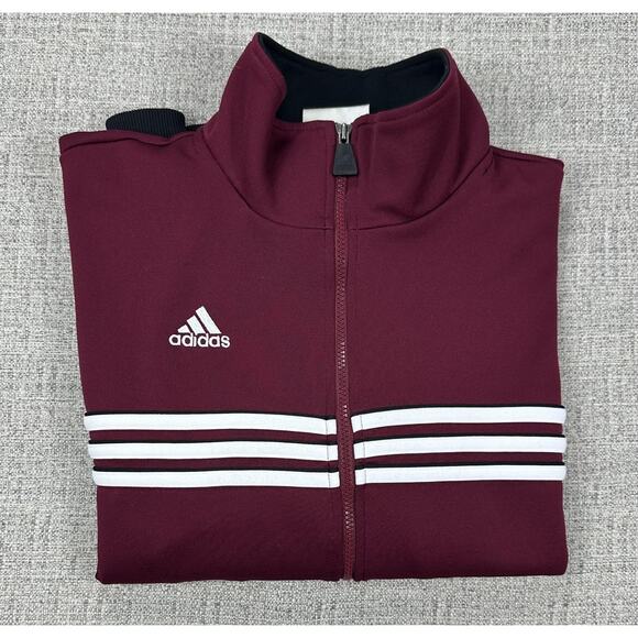 Adidas Jacket Mens Large Maroon Black Soccer Full Zip Track Athletic Retro Y2K - Picture 11 of 11